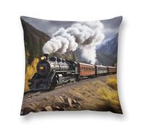 FodPand Steam Locomotive Train Throw Pillow Covers 20 "x20 Decorative Plush Pillowcase with Hidden Zipper Double-Sided Boho Farmhouse Cushion Case for Sofa Bed Chair, Holiday Decor, Home Gift