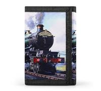 FodPand Steam Locomotive Train Wallet,Portable Three Folds Wallet Sturdy With Hanging Buckle Zipper Wallets for Man Woman