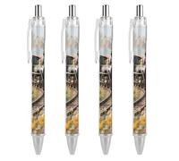 FodPand Steam Train Ballpoint Pens Fine Point Smooth Writing Pen Retractable Ball Point Pens 0.5mm Black Ink Pen Office Supplies Gifts for Men Women 4 PCS
