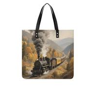 FodPand Steam Train in The Valley Tote Bag for Women Leather Work Shopper Beach Handbag Travel Carryall Shoulder Bag