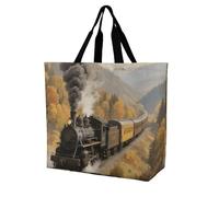 FodPand Steam Train in The ValleyTote Bag for Women Foldable Beach Bag Reusable Grocery Bags Crossbody Shoulder Bags