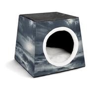 FODPAND Stormy Sea Cat Bed Cave for Small Dog Cat House 3-in-1 Foldable Cats Beds with Removable Washable Cushioned Pillow Covered Cave Pet Tents with Non-Slip Bottom
