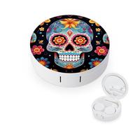FODPAND Sugar Skulls Contact Lens Case with Cleaner Washer Portable Contact Lens Holder Box with Mirror Tweezers Remover Tool Solution Bottle for Daily Makeup Office