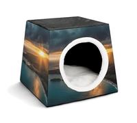 FODPAND Sunrise Over Hawaii Cat Bed Cave for Small Dog Cat House 3-in-1 Foldable Cats Beds with Removable Washable Cushioned Pillow Covered Cave Pet Tents with Non-Slip Bottom