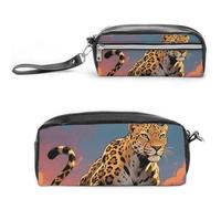 FodPand Sunset Cheetah Pencil Pouch Mini Makeup Bag with Handle - 7.8x3.9x2.1 Inches Durable Waterproof PU Leather, Large Capacity Portable Pencil Case for Office, Travel
