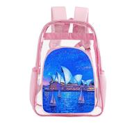 FodPand Sydney Opera House Blue Night Clear Mini Backpack Transparent Backpacks PVC See Through Clear Bag for Work Travel, Pink, 43X32.5cm, Daypack Backpacks