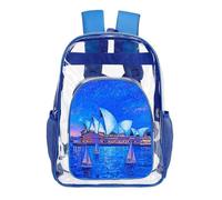 FodPand Sydney Opera House Blue Night Clear Mini Backpack Transparent Backpacks PVC See Through Clear Bag for Work Travel, Blue, 43X32.5cm, Daypack Backpacks