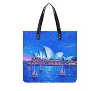 FodPand Sydney Opera House Blue Night Tote Bag for Women Leather Work Shopper Beach Handbag Travel Carryall Shoulder Bag
