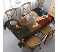 FodPand Tablecloths for Rectangle Tables,35" x 55" Waterproof Vinyl Table Cloth Wipeable Tablecloth Cute Cat Sing Christmas Carols Decorative Fabric Table Cover for Kitchen Wedding Party Tablecloths