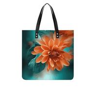 FodPand Teal And Orange Flower Tote Bag for Women - PU Leather Shoulder Handbag with Magnetic Buckle, Fashion Shopping Bag Large Grocery Bags Lightweight Purse for Work Travel Shopping