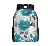 FodPand Teal Grey and White Floral Laptop Backpack for Men Women College Backpacks Water-resistant Lightweight Travel Bag Business Rucksack Large Capacity Hiking Daypack Bookbag Gift
