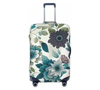 FodPand Teal Grey And White Floral Travel Luggage Cover Elastic Suitcase Cover Protector Anti-Scratch Luggage Protector Universal Washable Travel Sleeve Baggage Case Fits 18-32 Inch Suitcase, Black, M