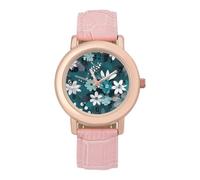 FodPand Teal Grey and White Floral Watch for Women Leather Strap Watch