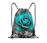 FodPand Teal Grey Rose Drawstring Backpack Sports Gym Sackpack Waterproof Swim Bag Men Women Draw String Bag, Black, M