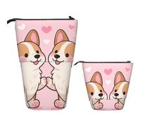 FodPand Telescopic Pencil Bag Pen Holder Pop Up Pencil Case,Standing Makeup Bag Big Capacity Stand Up Cosmetics Bag Cute Corgis Love Retractable Transformer Bag for Office Supplies