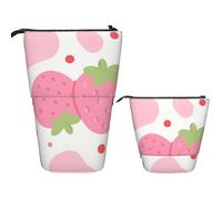 FodPand Telescopic Pencil Bag Pen Holder Pop Up Pencil Case,Standing Makeup Bag Big Capacity Stand Up Cosmetics Bag Pink Strawberry Retractable Transformer Bag for Office Supplies, Pink Strawberry