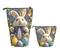 FodPand Telescopic Pencil Bag Pen Holder Pop Up Pencil Case,Standing Makeup Bag Big Capacity Stand Up Cosmetics Bag Eastern Bluebird Retractable Transformer Bag for Office Supplies, Easter Bunny