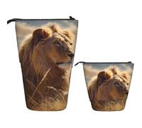 FodPand Telescopic Pencil Bag Pen Holder Pop Up Pencil Case,Standing Makeup Bag Big Capacity Stand Up Cosmetics Bag Prairie lion Retractable Transformer Bag for Office Supplies