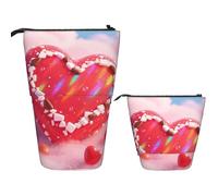 FodPand Telescopic Pencil Bag Pen Holder Pop Up Pencil Case,Standing Makeup Bag Big Capacity Stand Up Cosmetics Bag Candy Heart Retractable Transformer Bag for Office Supplies