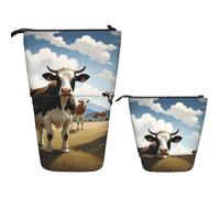 FodPand Telescopic Pencil Bag Pen Holder Pop Up Pencil Case,Standing Makeup Bag Big Capacity Stand Up Cosmetics Bag Fresh Pineapple Retractable Transformer Bag for Office Supplies, Farm Cow Pictures