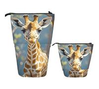 FodPand Telescopic Pencil Bag Pen Holder Pop Up Pencil Case,Standing Makeup Bag Big Capacity Stand Up Cosmetics Bag Cute Hedgehog Retractable Transformer Bag for Office Supplies, Cute Giraffe Flowers