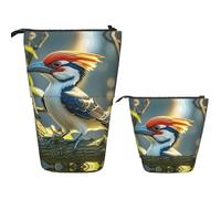 FodPand Telescopic Pencil Bag Pen Holder Pop Up Pencil Case,Standing Makeup Bag Big Capacity Stand Up Cosmetics Bag Cute pileated woodpecker Retractable Transformer Bag for Office Supplies