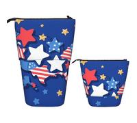 FodPand Telescopic Pencil Bag Pen Holder Pop Up Pencil Case,Standing Makeup Bag Big Capacity Stand Up Cosmetics Bag Pink Strawberry Retractable Transformer Bag for Office Supplies, Patriotic Star, One