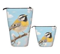 FodPand Telescopic Pencil Bag Pen Holder Pop Up Pencil Case,Standing Makeup Bag Big Capacity Stand Up Cosmetics Bag Spring Birds Blooming Flowers Retractable Transformer Bag for Office Supplies