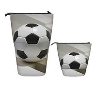 FodPand Telescopic Pencil Bag Pen Holder Pop Up Pencil Case,Standing Makeup Bag Big Capacity Stand Up Cosmetics Bag Truck in Snow Retractable Transformer Bag for Office Supplies, Soccer Ball, One Size