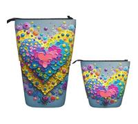 FodPand Telescopic Pencil Bag Pen Holder Pop Up Pencil Case,Standing Makeup Bag Big Capacity Stand Up Cosmetics Bag Colourful Heart Retractable Transformer Bag for Office Supplies