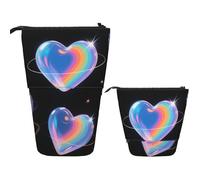 FodPand Telescopic Pencil Bag Pen Holder Pop Up Pencil Case,Standing Makeup Bag Big Capacity Stand Up Cosmetics Bag Rainbow Love Heart Retractable Transformer Bag for Office Supplies