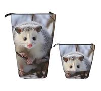 FodPand Telescopic Pencil Bag Pen Holder Pop Up Pencil Case,Standing Makeup Bag Big Capacity Stand Up Cosmetics Bag Opossum In Snow Retractable Transformer Bag for Office Supplies
