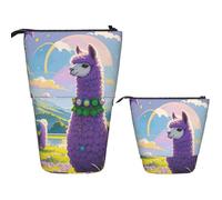 FodPand Telescopic Pencil Bag Pen Holder Pop Up Pencil Case,Standing Makeup Bag Big Capacity Stand Up Cosmetics Bag Love alpaca purple Retractable Transformer Bag for Office Supplies