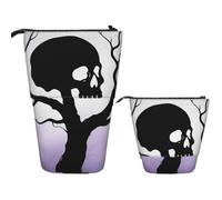 FodPand Telescopic Pencil Bag Pen Holder Pop Up Pencil Case,Standing Makeup Bag Big Capacity Stand Up Cosmetics Bag Lofaris Cat Retractable Transformer Bag for Office Supplies, Gothic Skull Tree, One