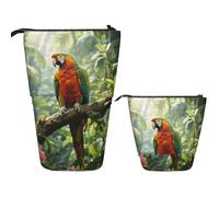 FodPand Telescopic Pencil Bag Pen Holder Pop Up Pencil Case,Standing Makeup Bag Big Capacity Stand Up Cosmetics Bag Retro Cassette Tape Retractable Transformer Bag for Office Supplies, Rainforest