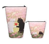 FodPand Telescopic Pencil Bag Pen Holder Pop Up Pencil Case,Standing Makeup Bag Big Capacity Stand Up Cosmetics Bag Couple Heart Cats Retractable Transformer Bag for Office Supplies