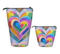 FodPand Telescopic Pencil Bag Pen Holder Pop Up Pencil Case,Standing Makeup Bag Big Capacity Stand Up Cosmetics Bag Colourful heart Retractable Transformer Bag for Office Supplies