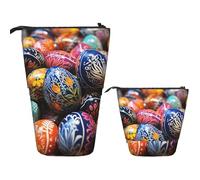 FodPand Telescopic Pencil Bag Pen Holder Pop Up Pencil Case,Standing Makeup Bag Big Capacity Stand Up Cosmetics Bag Colorful Hand Painted Easter Eggs Retractable Transformer Bag for Office Supplies