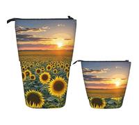 FodPand Telescopic Pencil Bag Pen Holder Pop Up Pencil Case,Standing Makeup Bag Big Capacity Stand Up Cosmetics Bag Eastern Bluebird Retractable Transformer Bag for Office Supplies, Dreamlike Sunset
