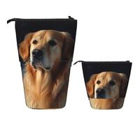 FodPand Telescopic Pencil Bag Pen Holder Pop Up Pencil Case,Standing Makeup Bag Big Capacity Stand Up Cosmetics Bag golden retriever Retractable Transformer Bag for Office Supplies