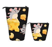 FodPand Telescopic Pencil Bag Pen Holder Pop Up Pencil Case,Standing Makeup Bag Big Capacity Stand Up Cosmetics Bag Cute Pig Swimming Retractable Transformer Bag for Office Supplies, Cute Mouse Cheese
