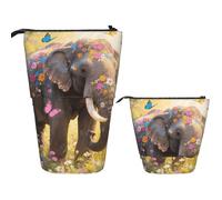 FodPand Telescopic Pencil Bag Pen Holder Pop Up Pencil Case,Standing Makeup Bag Big Capacity Stand Up Cosmetics Bag Butterfly Elephant Retractable Transformer Bag for Office Supplies