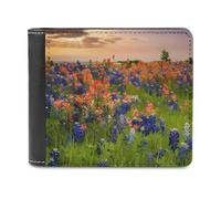 FODPAND Texas Bluebonnets Scenery Leather Wallet Extra Capacity Bifold Wallet Slim Minimalist Front Pocket Wallets Credit Card Holder