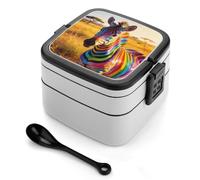 FodPand The Colorful Patterns That Follow The Light Bento Box,2 Stackable Bento Lunch Containers Lunchable Food Container with Utensil Adult Lunch Box for Dining Out, Work, Picnic