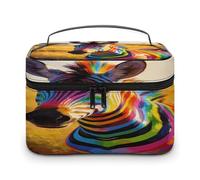 FodPand The Colorful Patterns That Follow The Light Makeup Bag with Makeup Brush Compartment Cosmetic Bag with Handle And Zipper Portable Organizer Bag for Daily, Camping, Traveling, Hotel