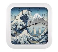 FodPand The Great Wave Off Kanagawa Wall Clock,Battery Operated Modern Retro Rounded Square Clock Clock for Bedroom Living Room Office Home Gym Porch Decor Indoor Outdoor 10.2 * 10.2In