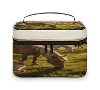 FodPand The Pleasures of The Open Field Makeup Bag with Makeup Brush Compartment Cosmetic Bag with Handle And Zipper Portable Organizer Bag for Daily, Camping, Traveling, Hotel
