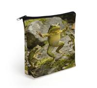 FodPand Three Dancing Frogs Makeup Bag with Sturdy Zipper，Linen Material Storage Bag,Large Capacity And Multi-Purpose Cosmetic Bag for Daily Life, Travel, Outings, Business Trips And Other Occasions