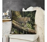FodPand Throw Pillow Covers 16x16 Plush Pillow Cases Zippered Cushion Protector Double Sided Decorative Jaguar Cat on Tree Trunk Pillow Shams for Sofa Couch Living Room Bedroom Farmhouse Home Decor