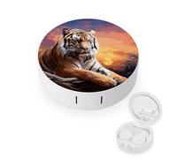 FODPAND Tiger Colorful Sunset Contact Lens Case with Cleaner Washer Portable Contact Lens Holder Box with Mirror Tweezers Remover Tool Solution Bottle for Daily Makeup Office